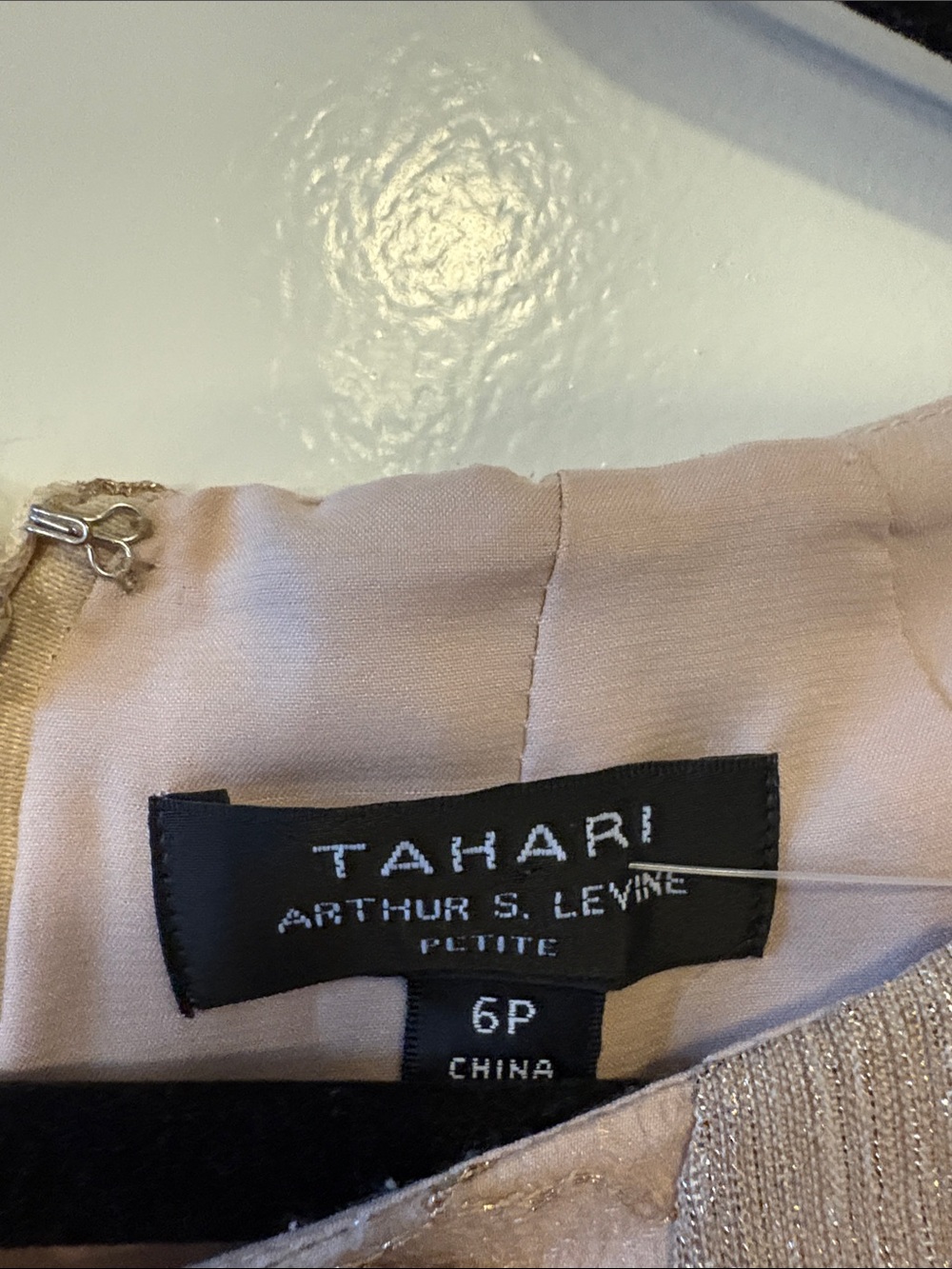 Tahari Gold Metallic Midi Dress with Sheer Embellished Yoke - Picture 2 of 5